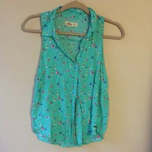 Hollister SailBoat Mint Button Up Tank